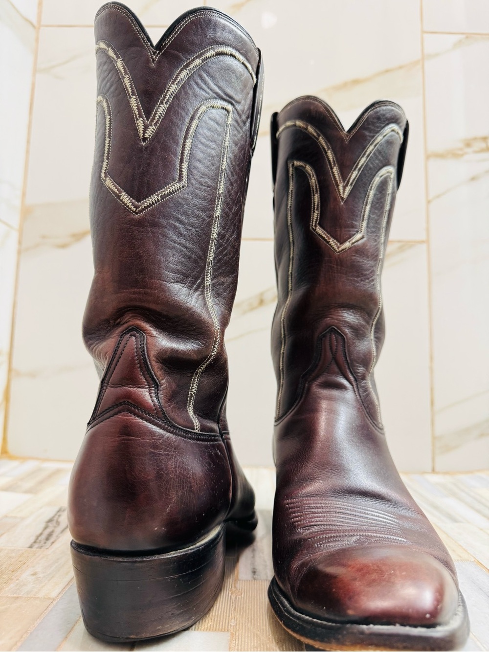 Lucchese Men’s Vintage Western Cowboy Boots cherry Leather Size 9.5D Style 1307 - Picture 6 of 16